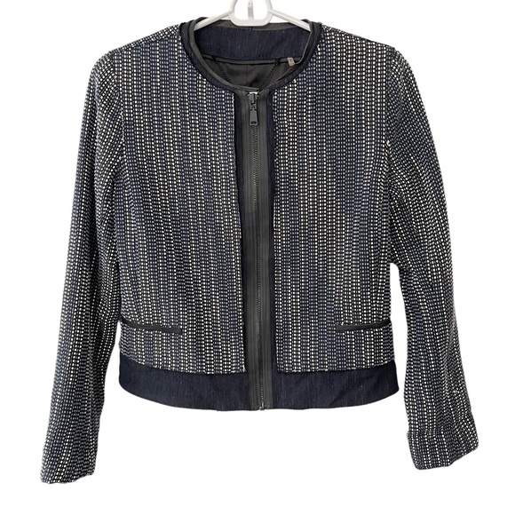 Ellie TAHARI Jacket Women’s Sz 2 Flull Zip Blue and White - Picture 1 of 5